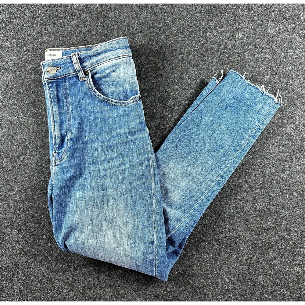 Reformation Jeans Destin Wash High Rise Straight Leg Raw Hem Blue‎ Denim Size 27
